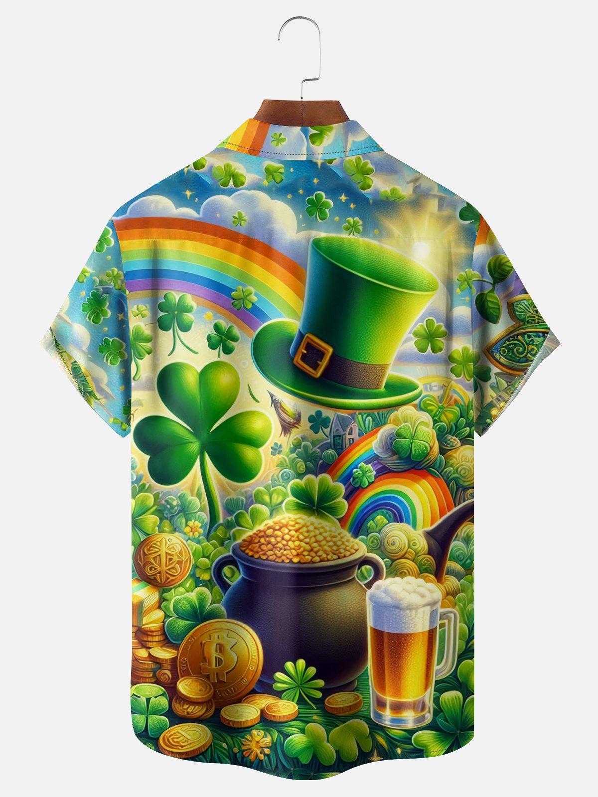 Moisture-wicking St. Patrick'S Day Pot of Gold Clover Beer Chest Pocket Casual Shirt