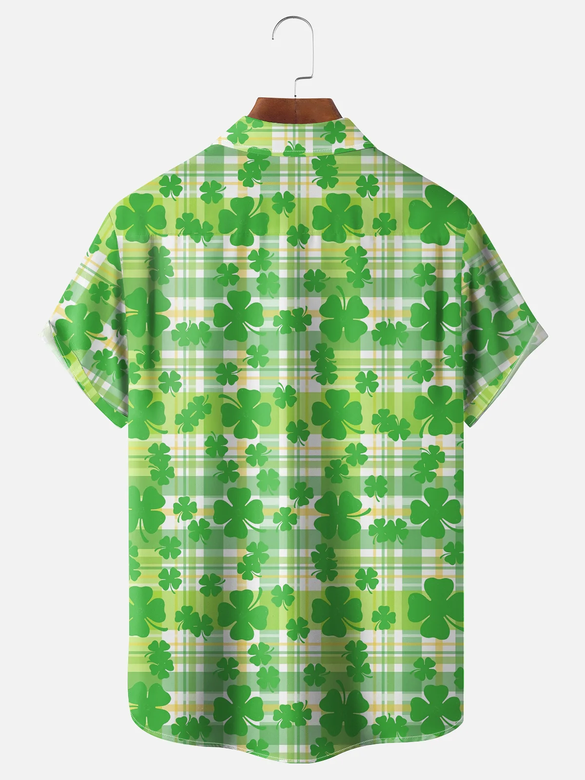 Moisture-wicking St. Patrick'S Day Four Leaf Clover Plaid Chest Pocket Casual Shirt