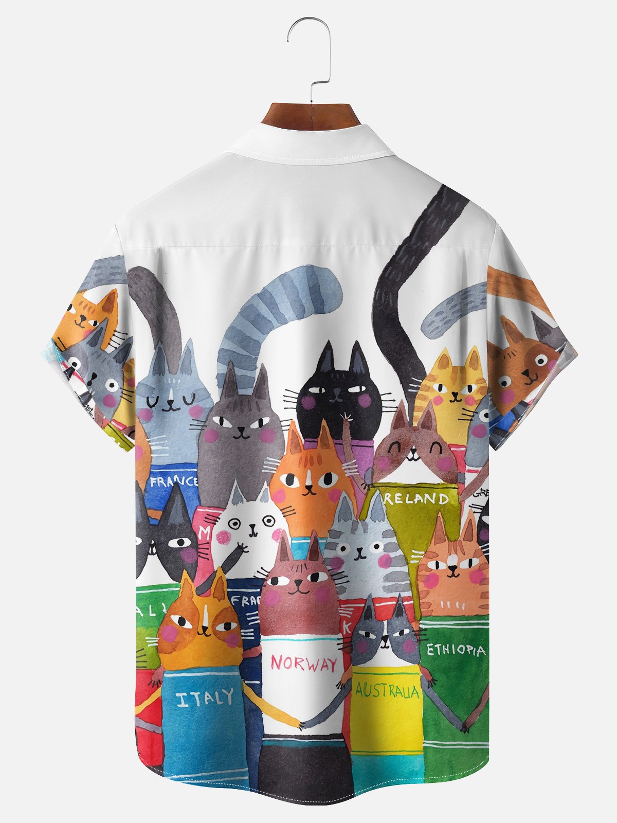 Moisture-wicking Cat Cartoon Fun Pattern Chest Pocket Casual Shirt