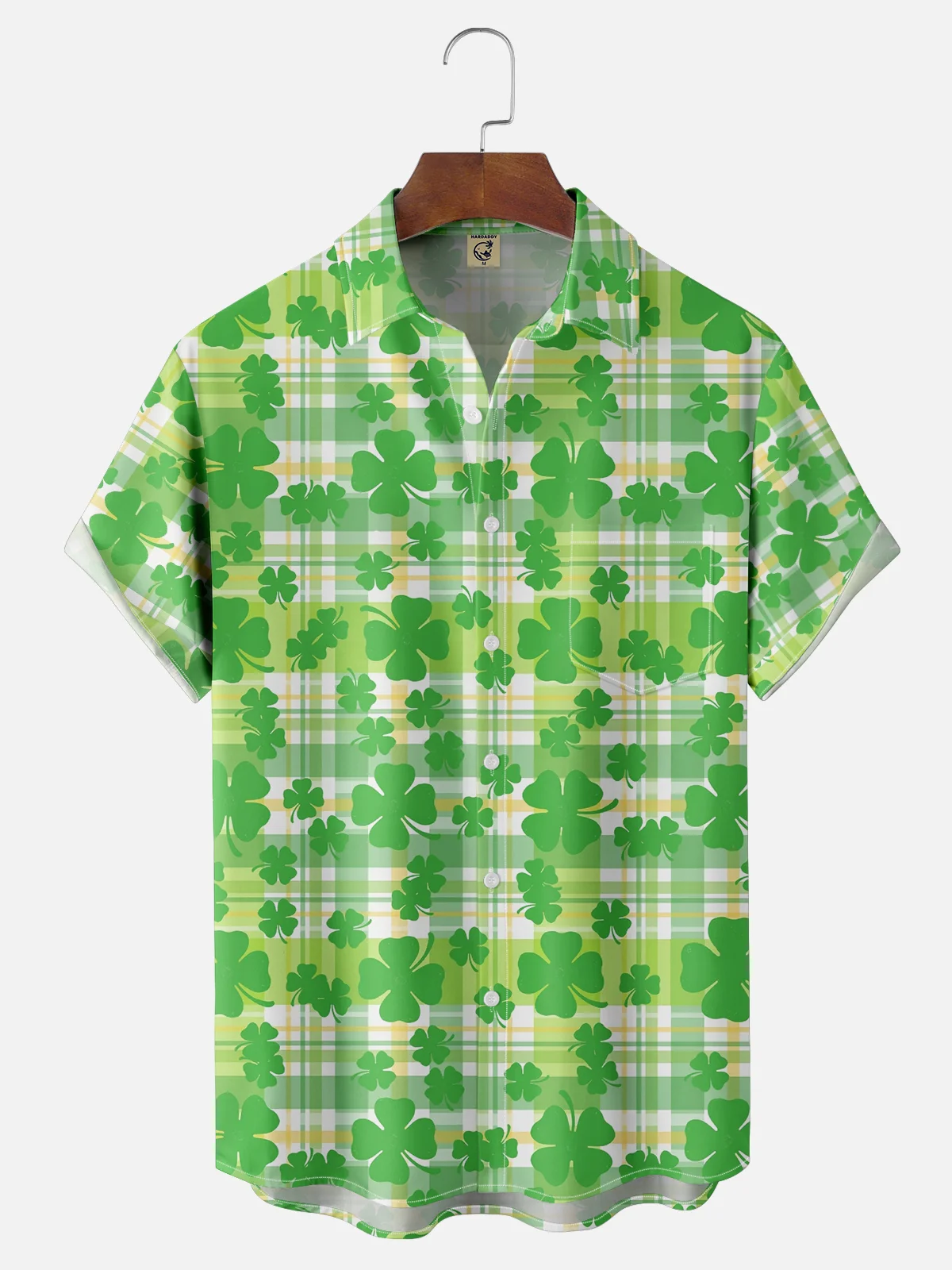 Moisture-wicking St. Patrick'S Day Four Leaf Clover Plaid Chest Pocket Casual Shirt