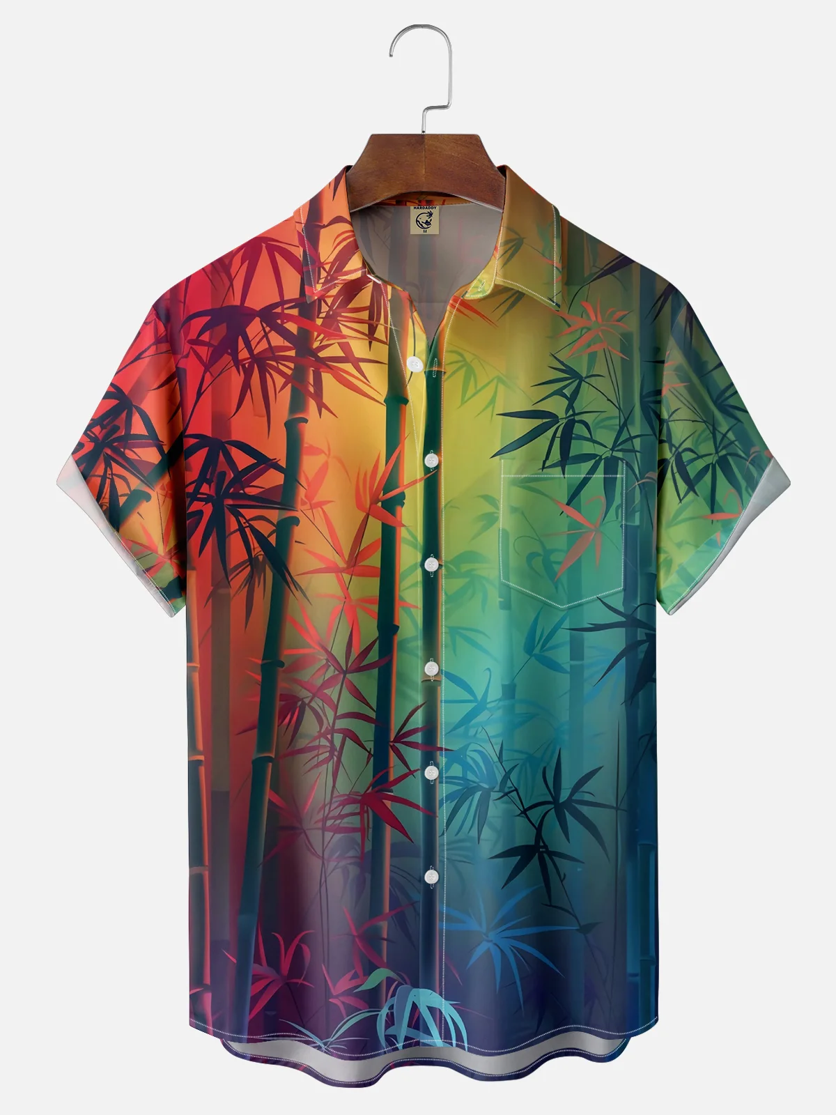 Moisture Wicking Gradient Bamboo Leaf Hawaiian Shirt