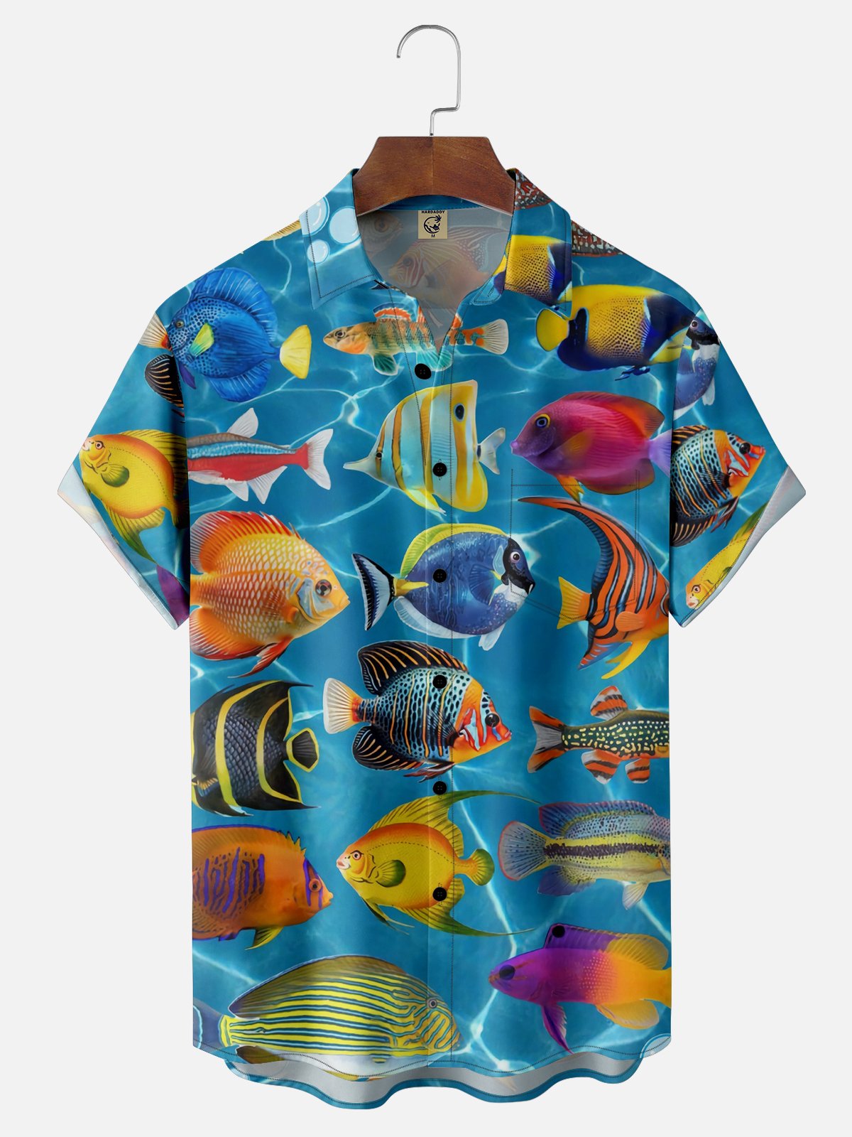 Moisture-wicking Marine Fish Chest Pocket Hawaiian Shirt