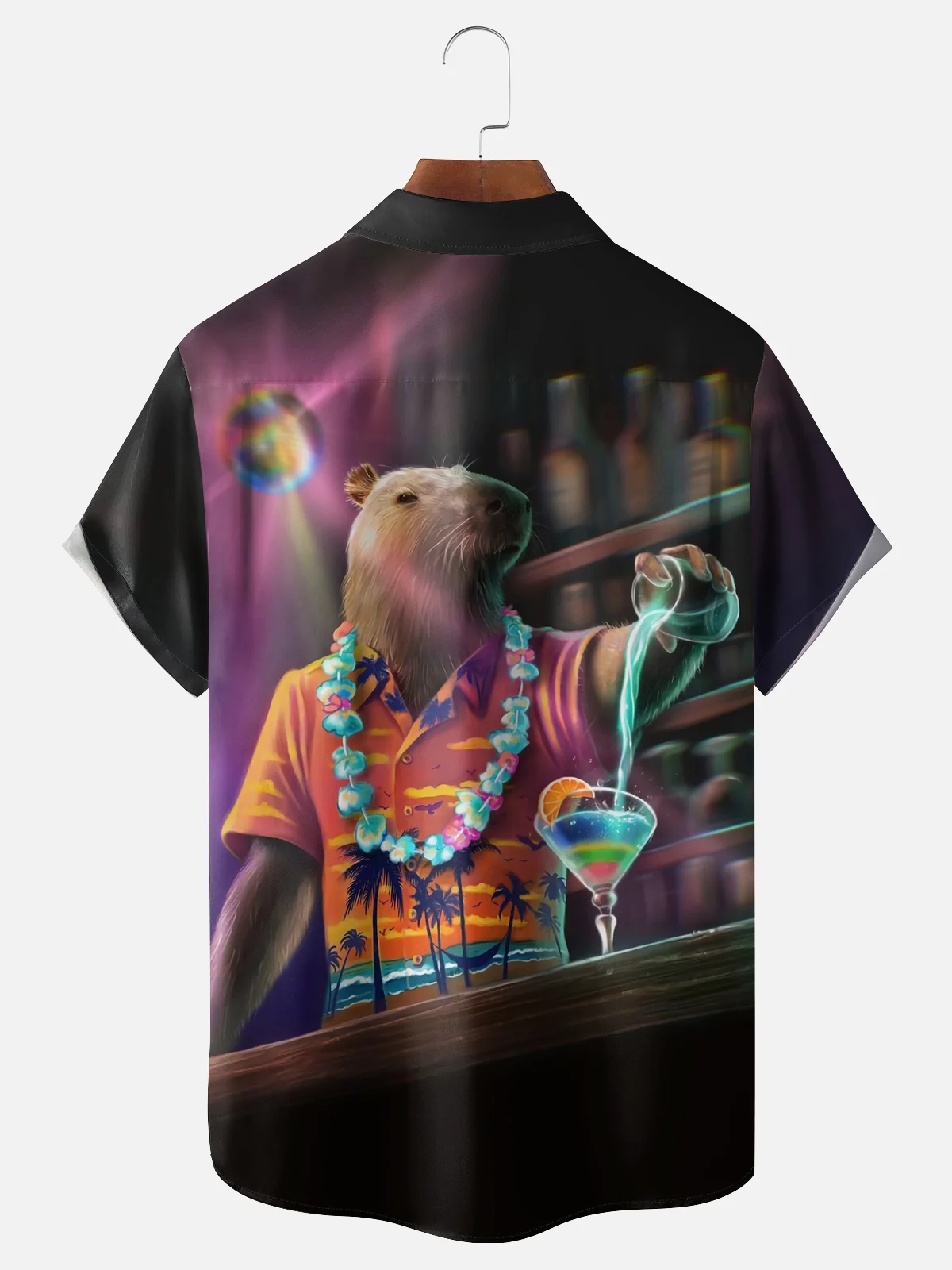 Moisture-wicking Capybara Cocktail Disco Chest Pocket Hawaiian Shirt