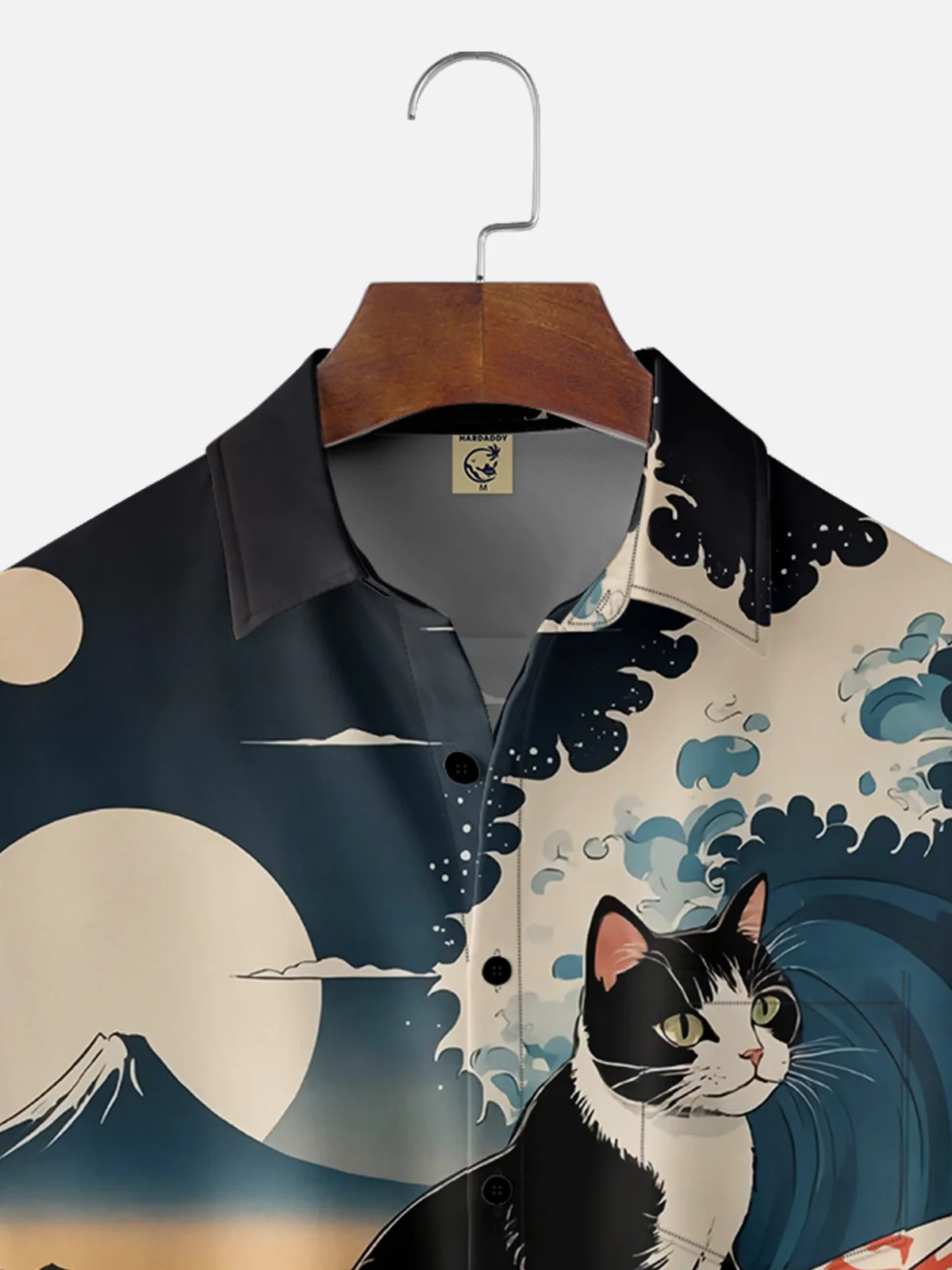 Moisture-wicking Japanese Ukiyoe Surfing Cat Chest Pocket Hawaiian Shirt