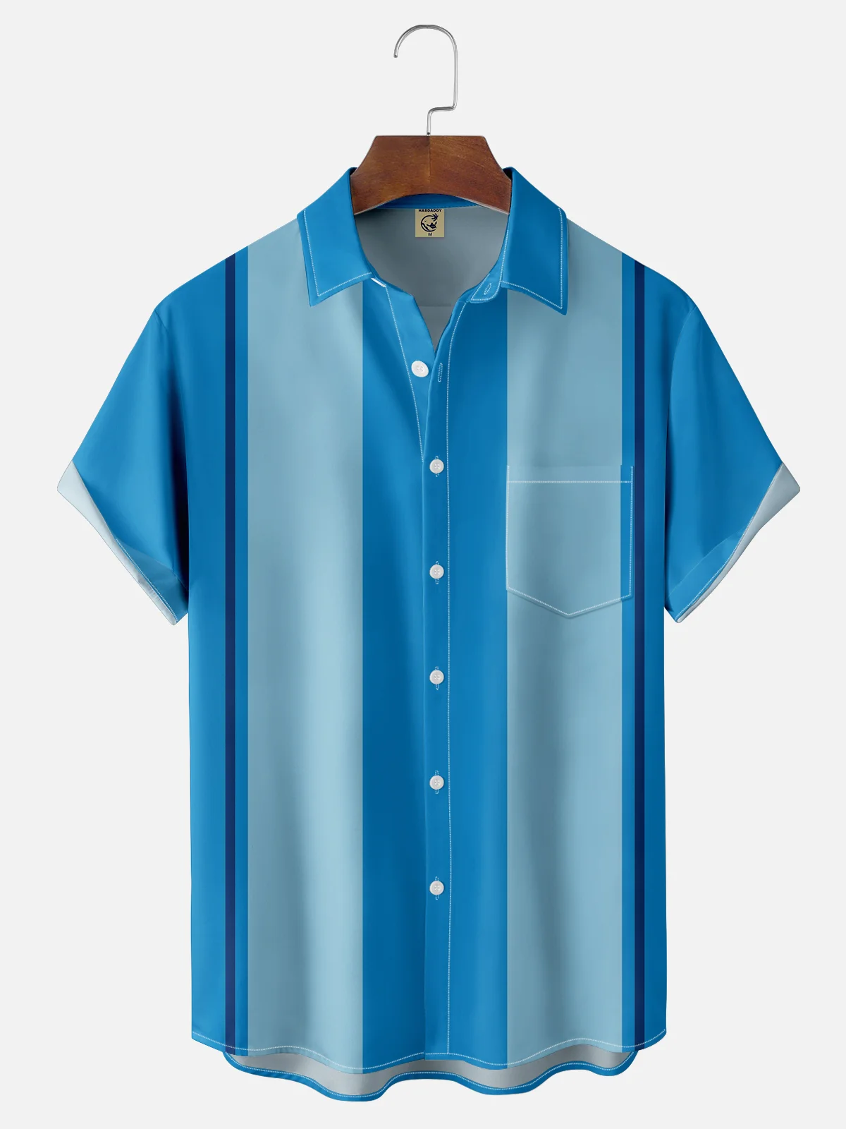 Moisture-wicking Striped Chest Pocket Bowling Shirt