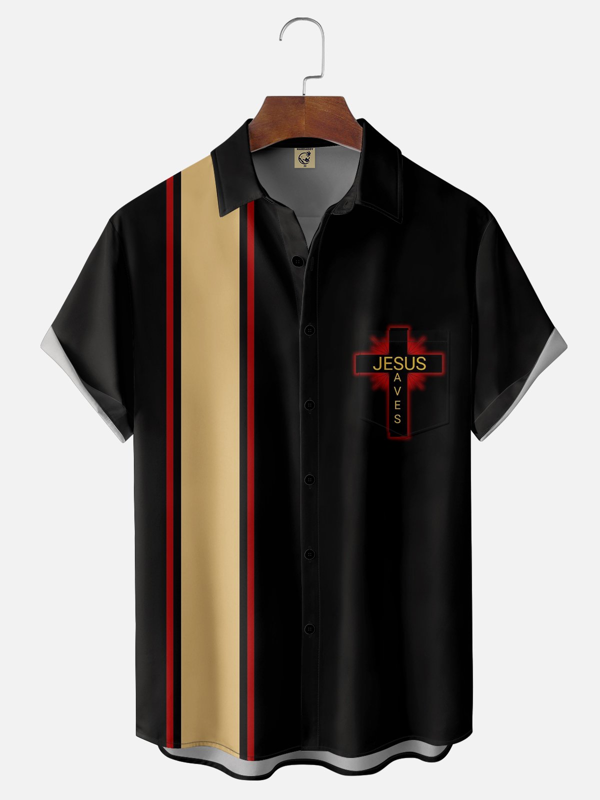 Moisture-wicking Easter Jesus Cross Chest Pocket Bowling Shirt