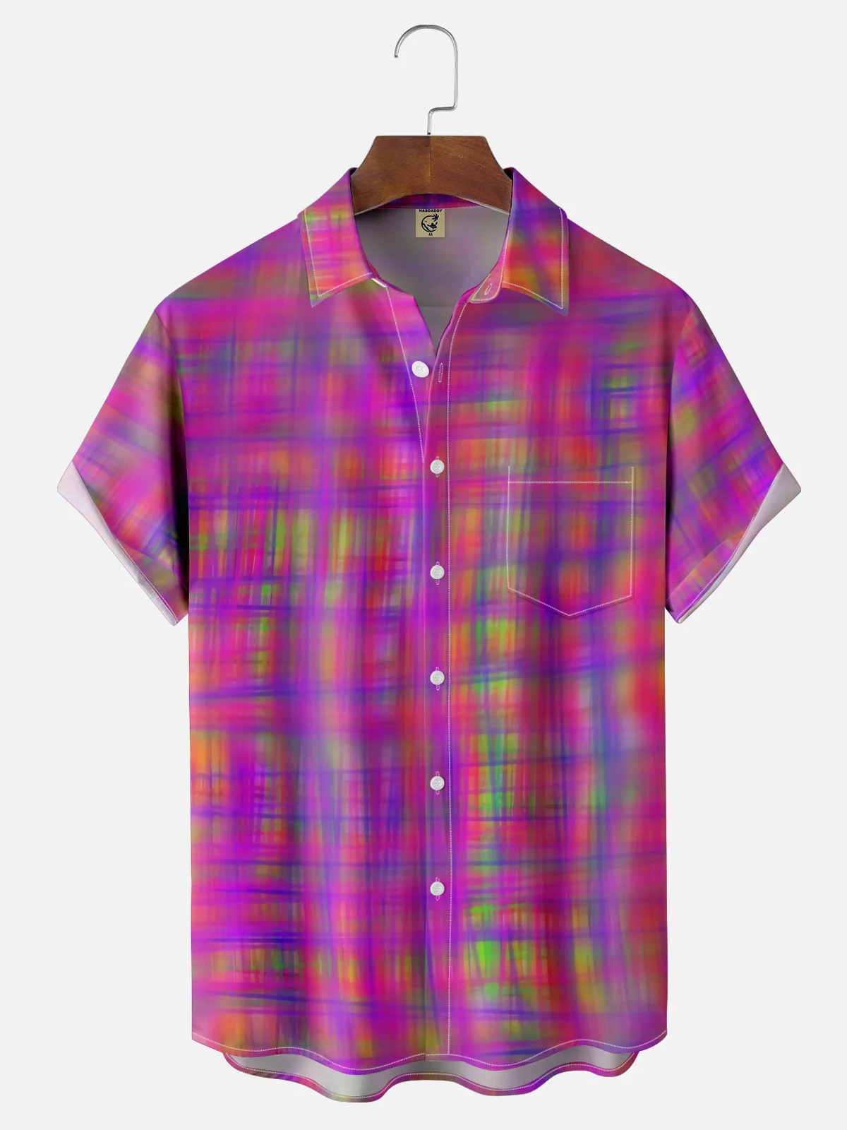 Moisture-wicking Gradient Plaid Chest Pocket Casual Shirt