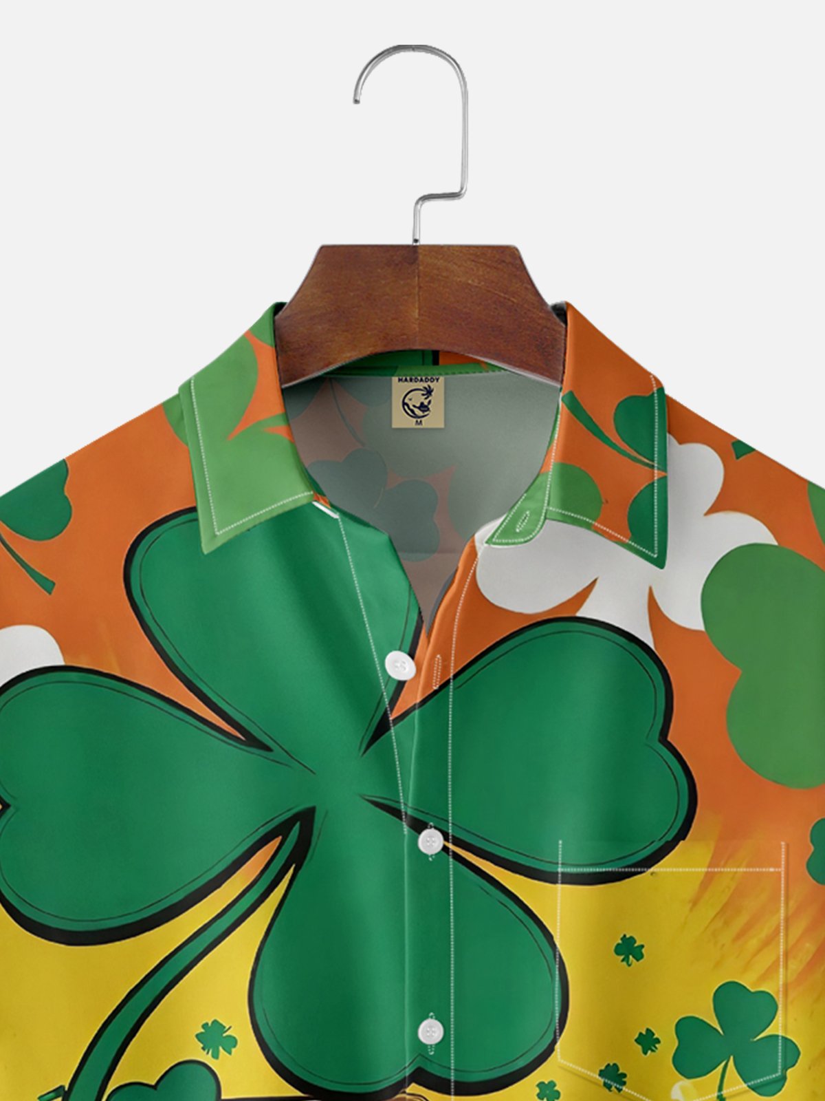 Moisture-wicking St Patrick's Day Clover Beer Chest Pocket Hawaiian Shirt