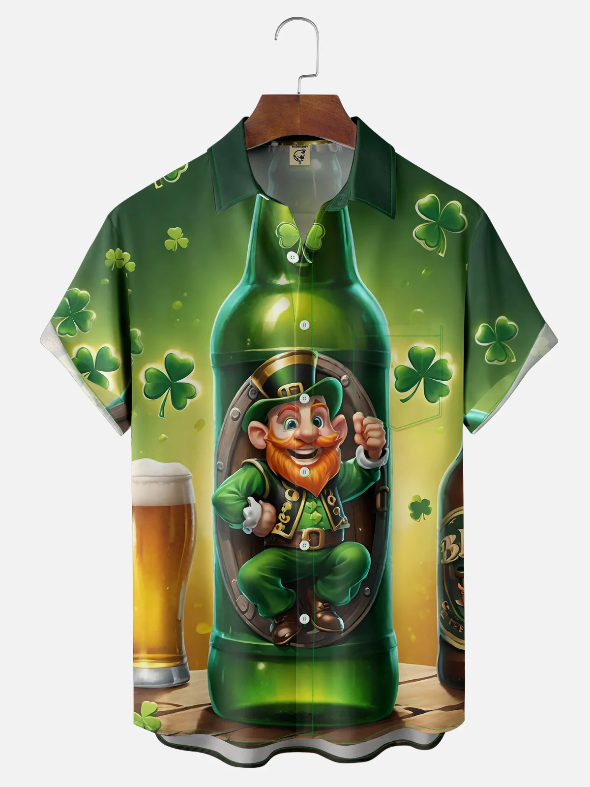 Moisture-wicking St Patricks Day Shamrock Beer Chest Pocket Casual Shirt