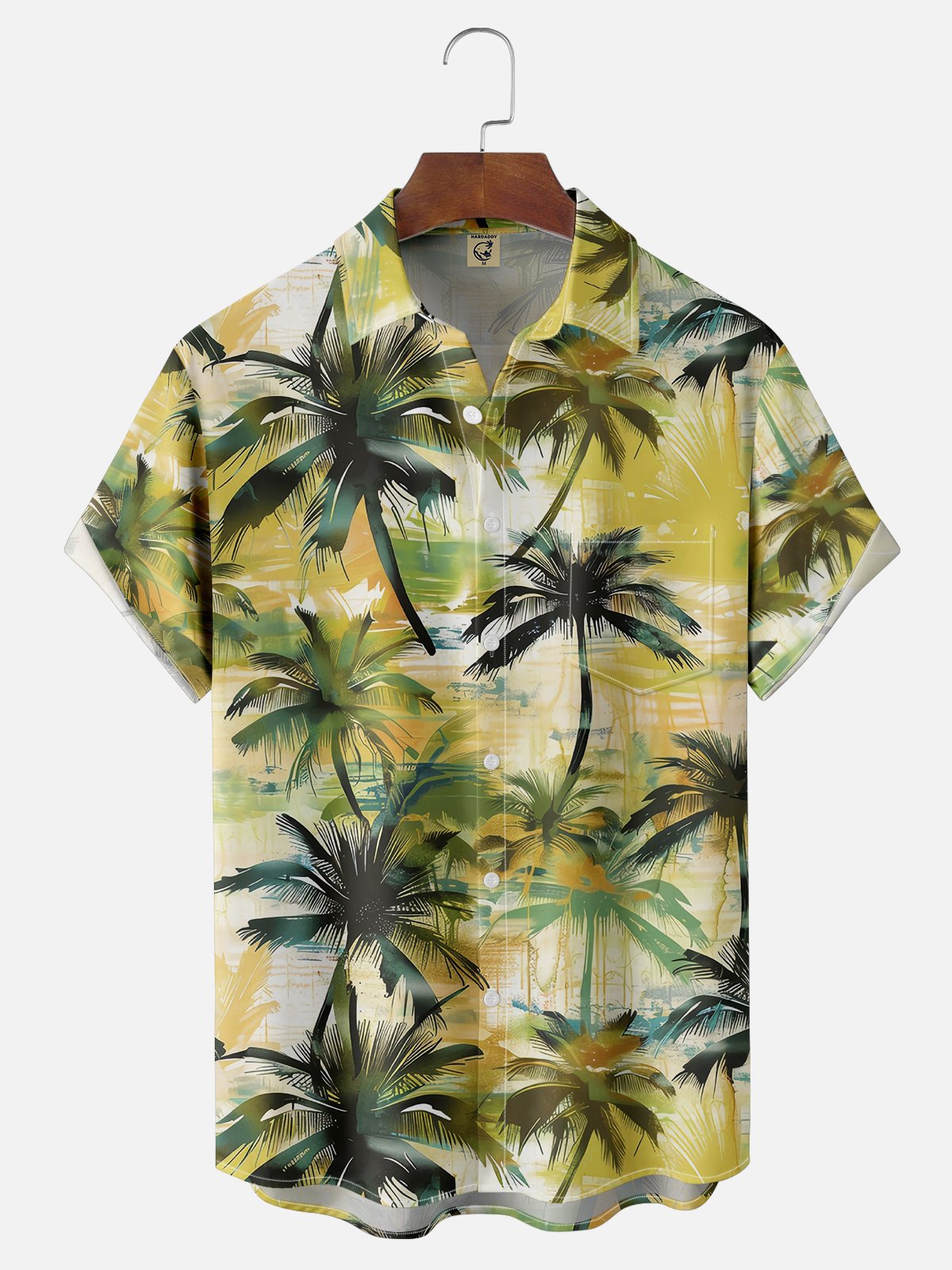 Moisture-wicking Palm Tree Chest Pocket Hawaiian Shirt