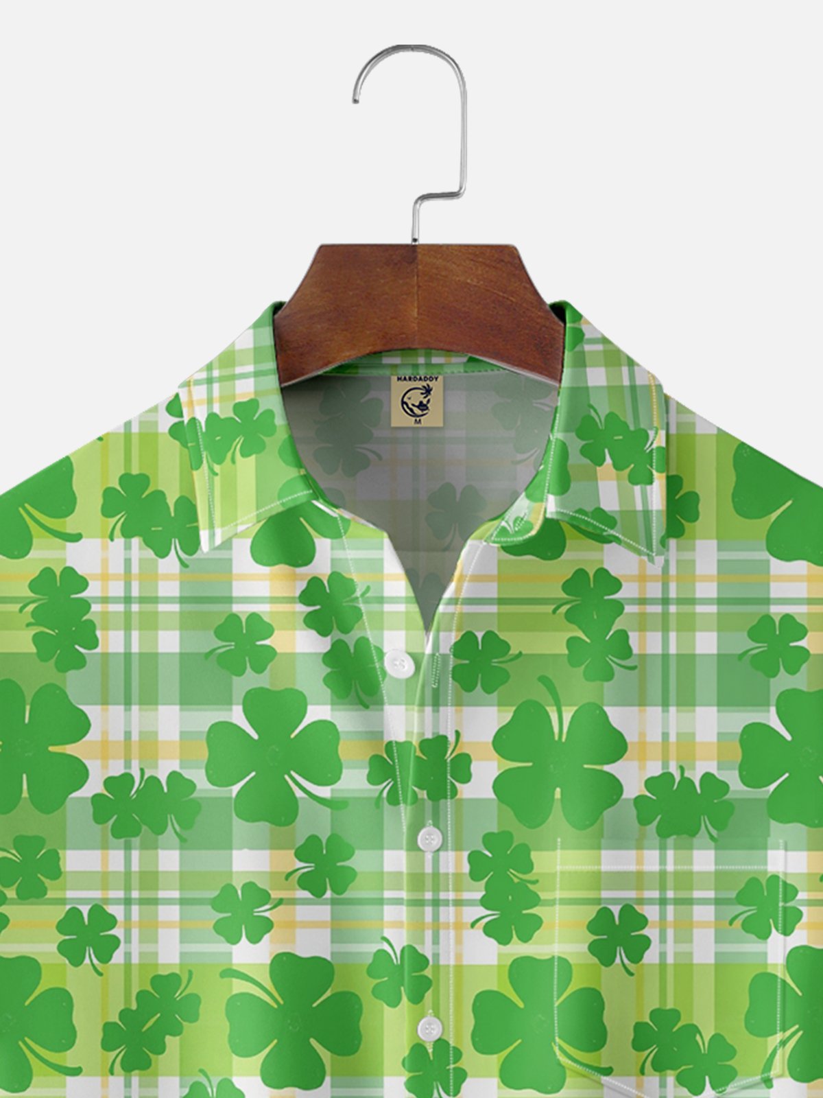 Moisture-wicking St. Patrick'S Day Four Leaf Clover Plaid Chest Pocket Casual Shirt