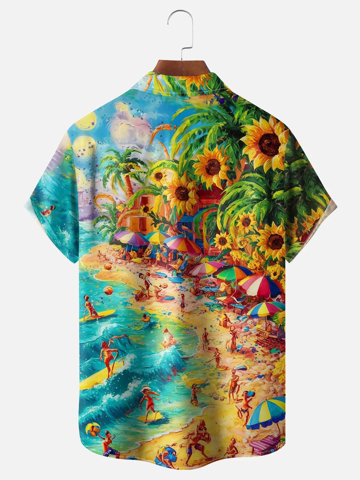 Moisture Wicking Beach Vacation Landscape Chest Pocket Casual Shirt