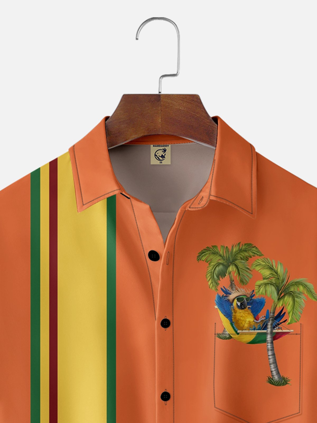 Moisture-wicking Parrot Coconut Tree Chest Pocket Bowling Shirt