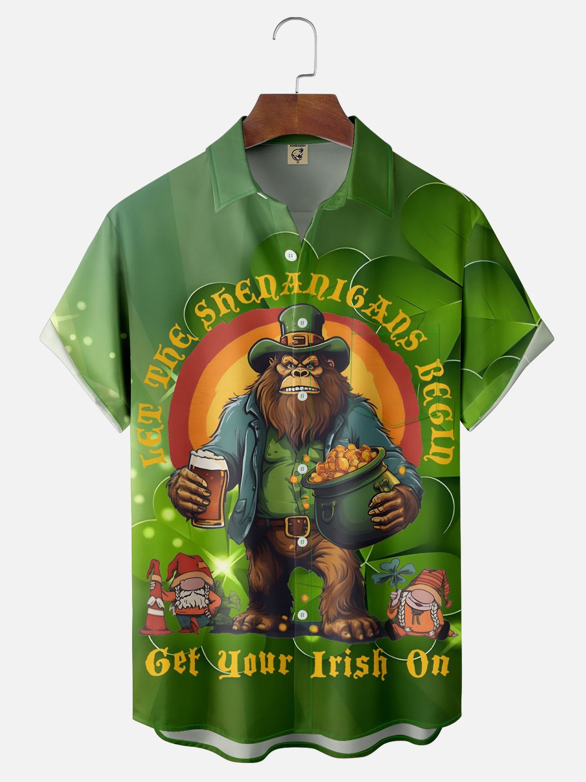 Moisture-wicking St. Patrick's Day Bigfoot Gnome Chest Pocket Casual Shirt