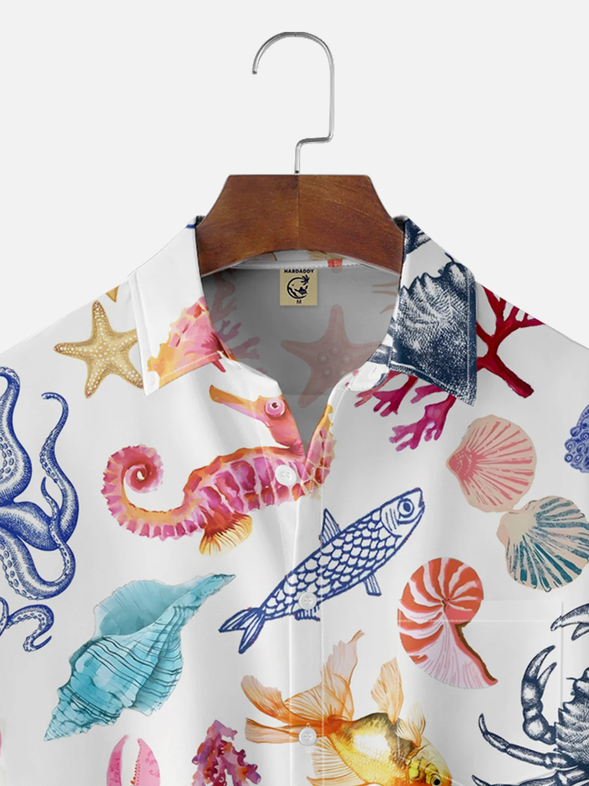 Moisture-wicking Marine Life Chest Pocket Hawaiian Shirt