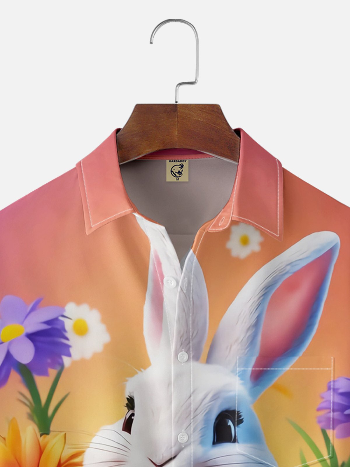 Moisture-wicking Easter Bunny Rabbit Eggs Chest Pocket Casual Shirt