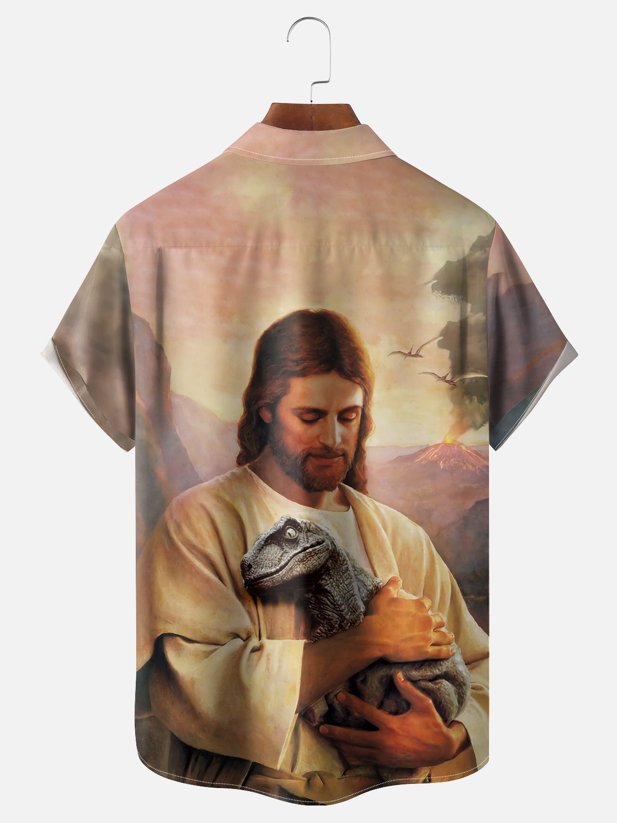 Moisture-wicking Easter Jesus Dinosaur Chest Pocket Casual Shirt