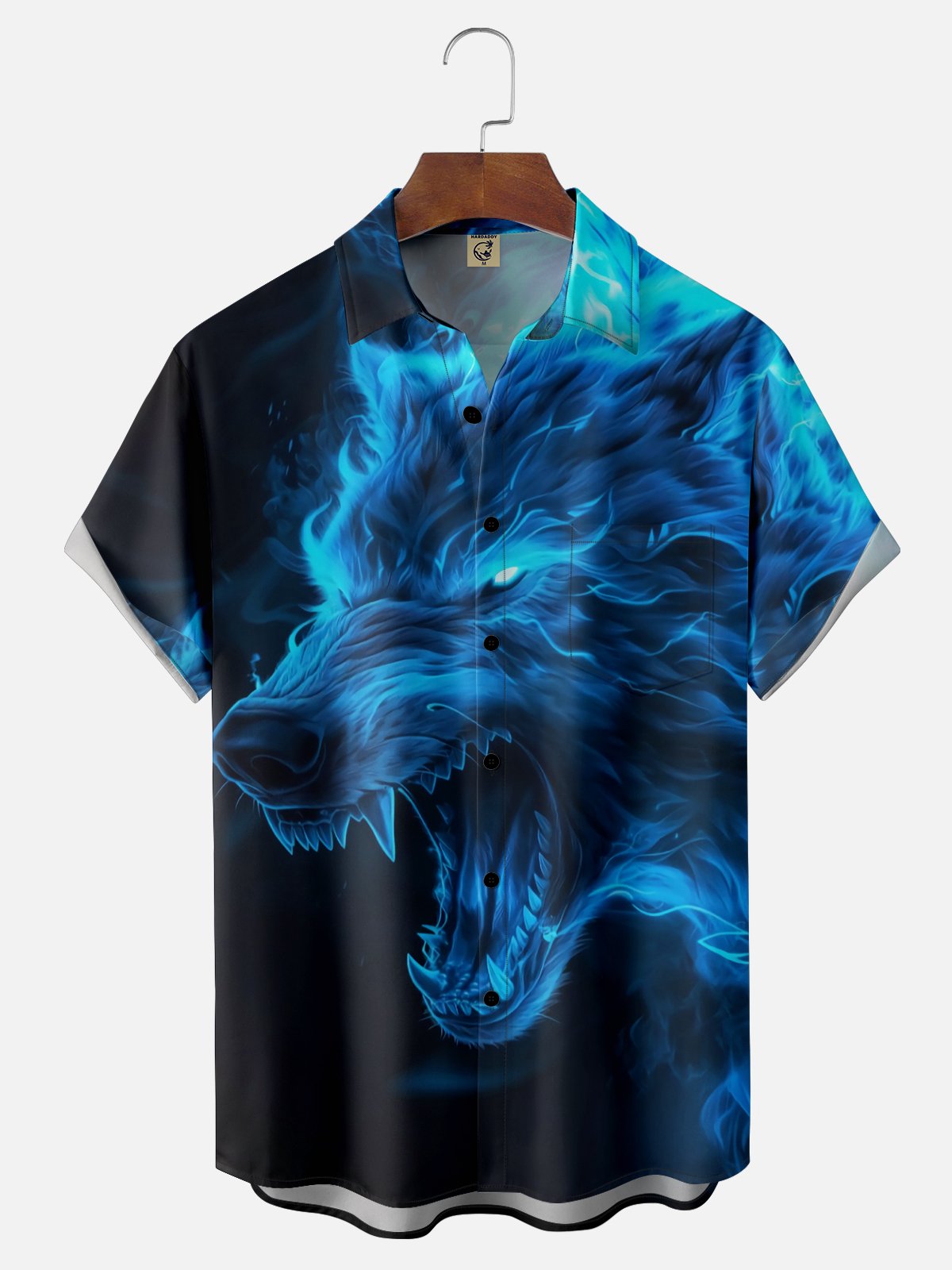 Moisture Wicking Gradient Wolf Chest Pocket Casual Hawaiian Shirt