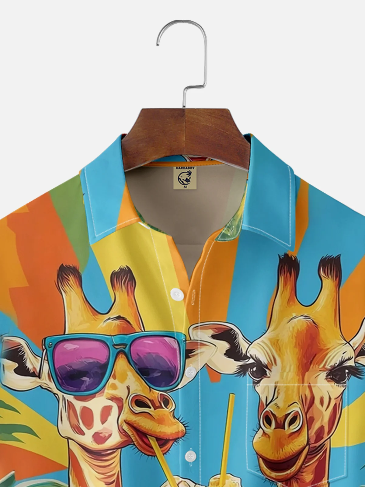 Moisture-wicking Giraffe Drinking Cocktail Art Chest Pocket Hawaiian Shirt