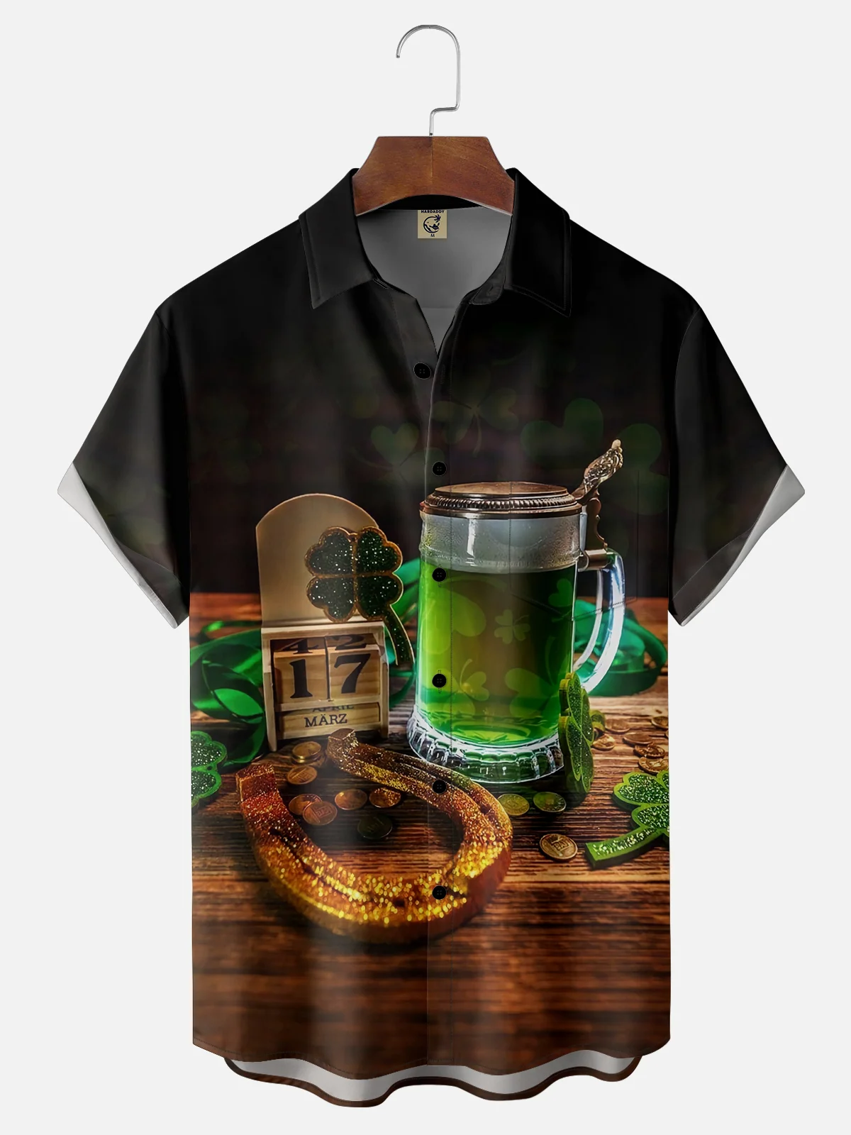 Moisture-wicking St. Patrick's Day Beer Clover Chest Pocket Casual Shirt