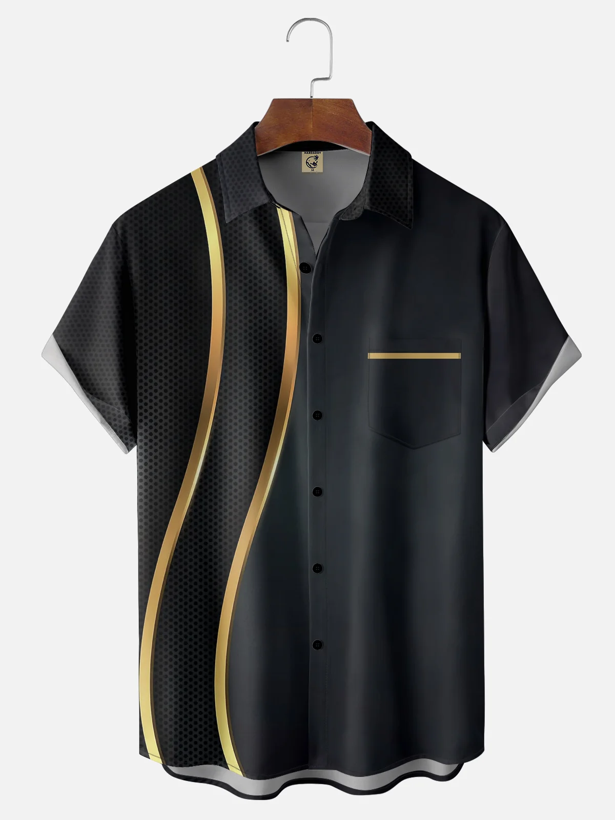 Moisture-wicking Classic Curve Art Black Chest Pocket Bowling Shirt