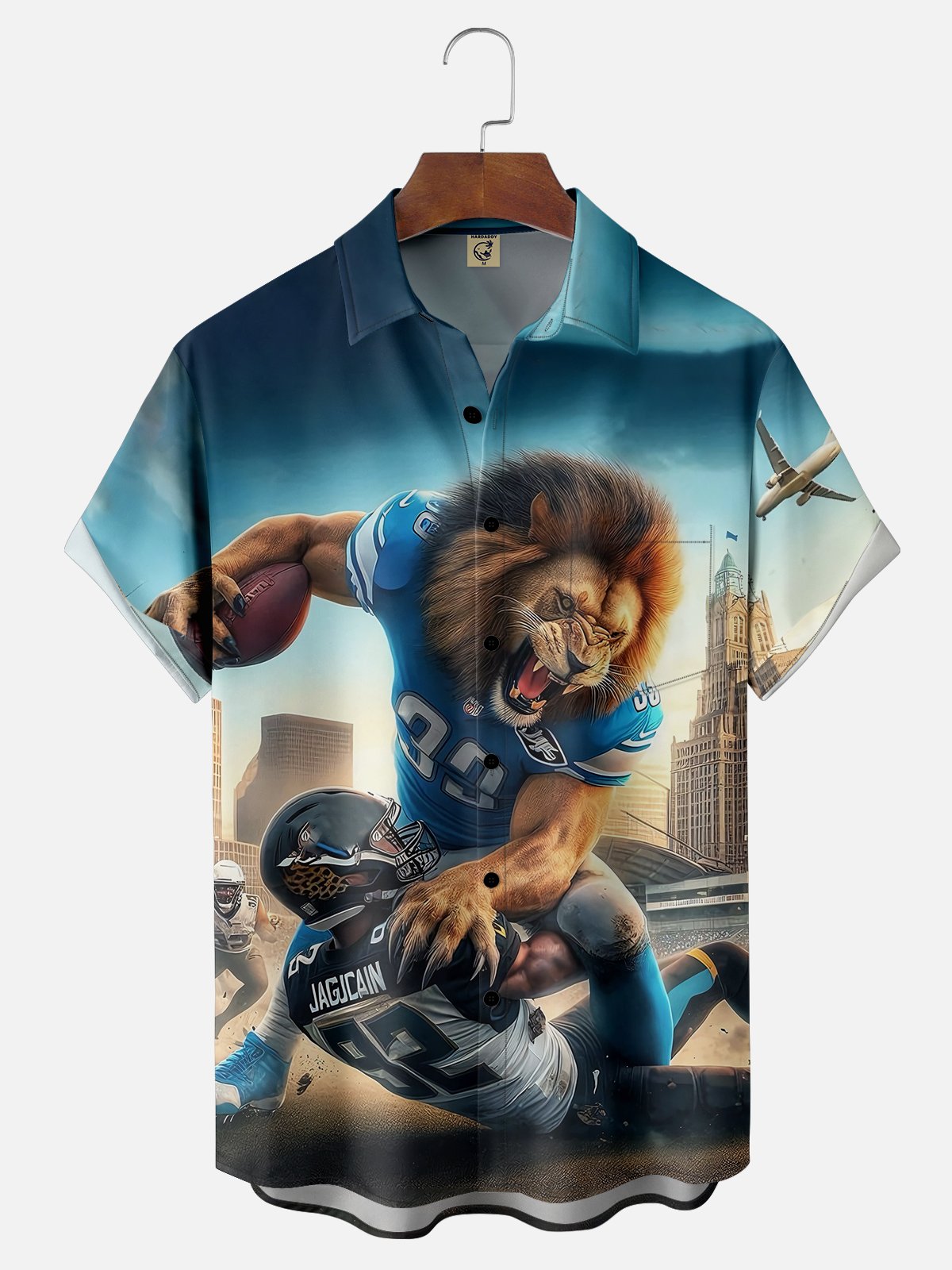 Moisture-wicking Detroit Football Art Lion Chest Pocket Casual Shirt