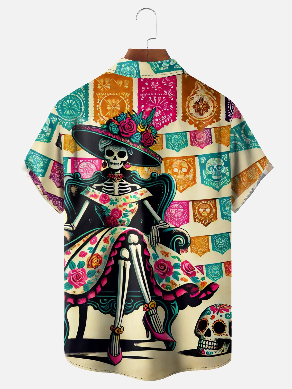 Moisture-wicking Mexican Skeleton Chest Pocket Casual Shirt