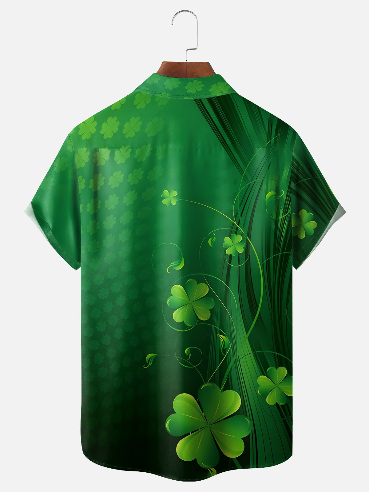 Moisture-wicking St. Patrick's Day Four Leaf Clover Chest Pocket Casual Shirt