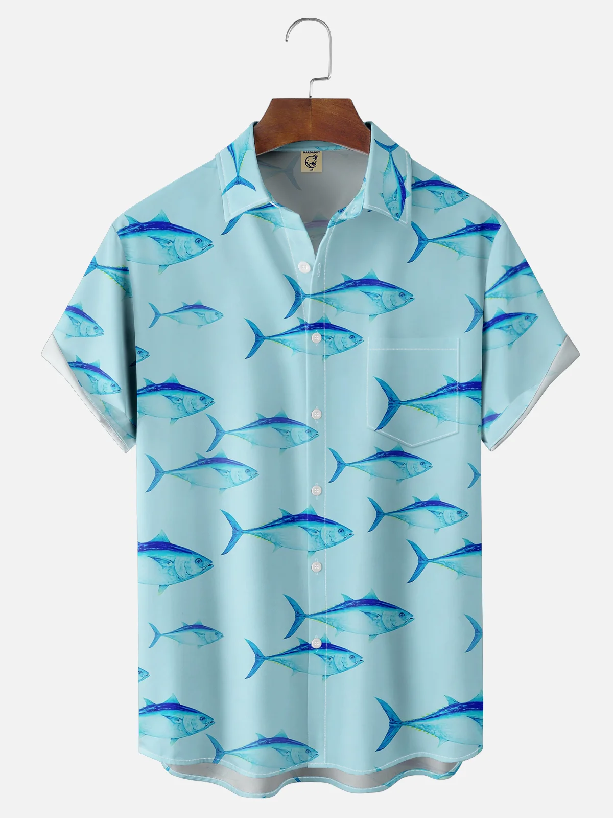 Moisture-wicking Marine Fish Chest Pocket Hawaiian Shirt