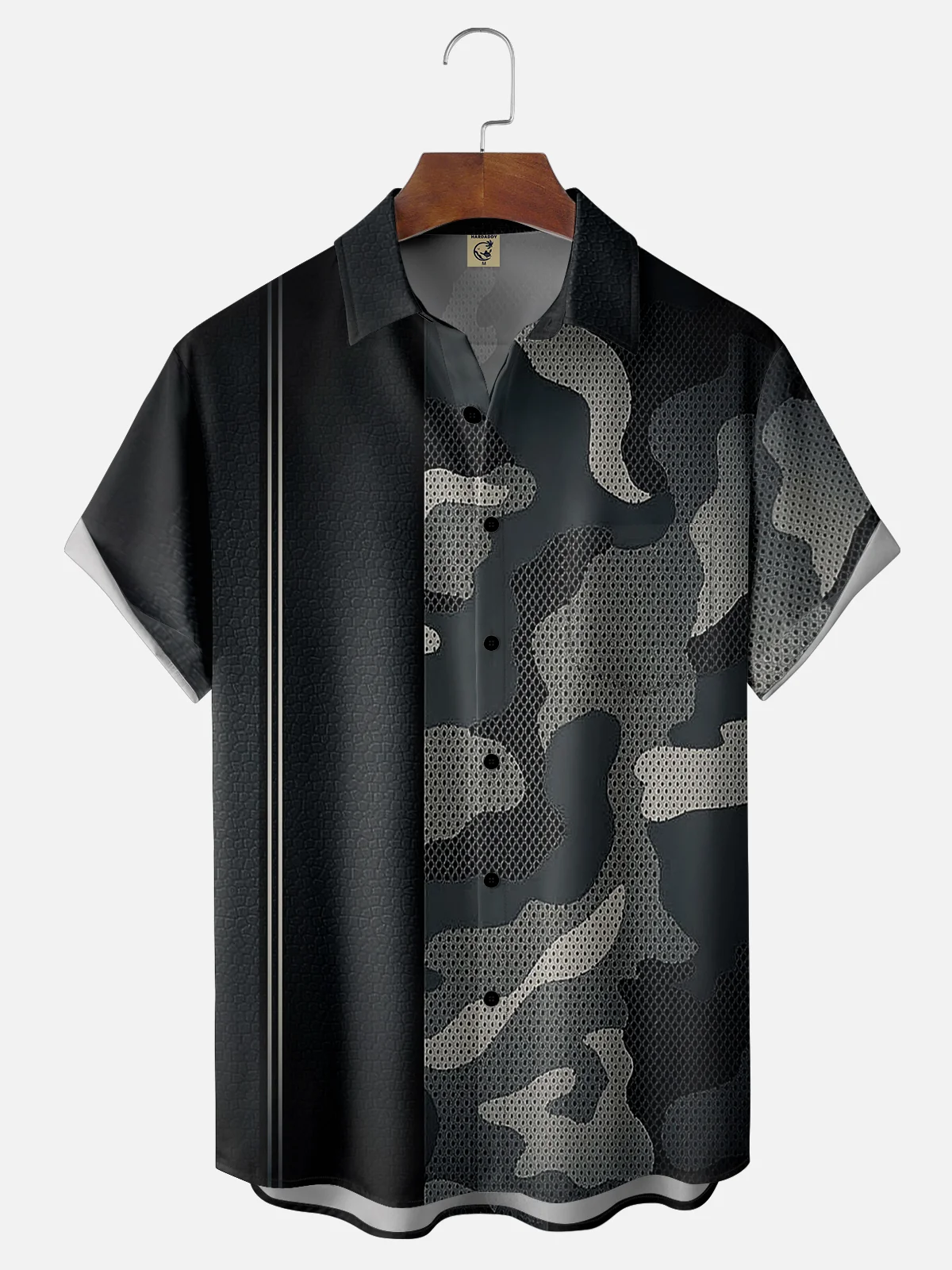 Moisture Wicking Stripes Camouflage Chest Pocket Casual Bowling Shirt