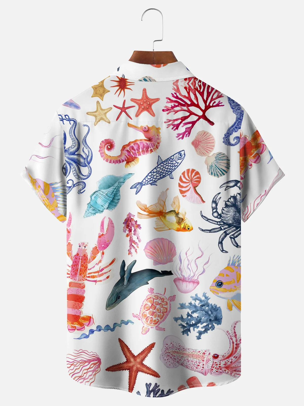 Moisture-wicking Marine Life Chest Pocket Hawaiian Shirt