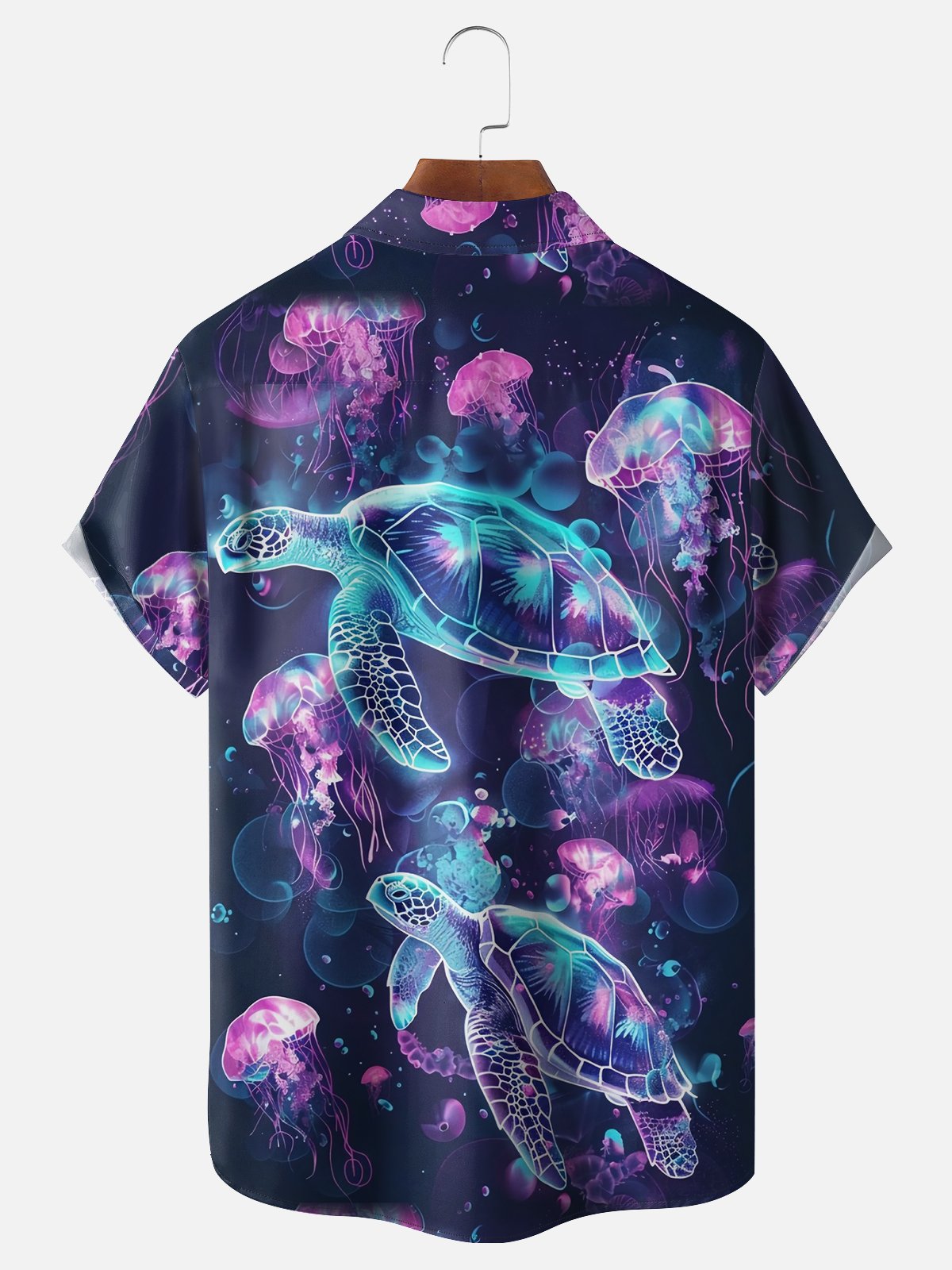 Moisture-wicking Ocean Turtle Jellyfish Chest Pocket Casual Shirt