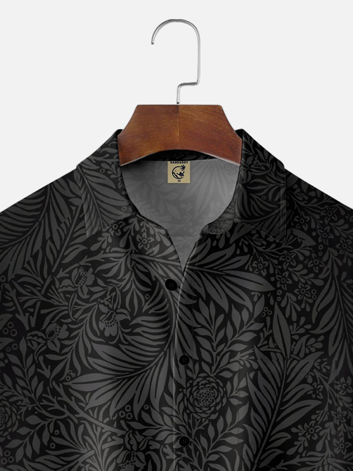 Moisture Wicking Black Botanical Chest Pocket Hawaiian Shirt