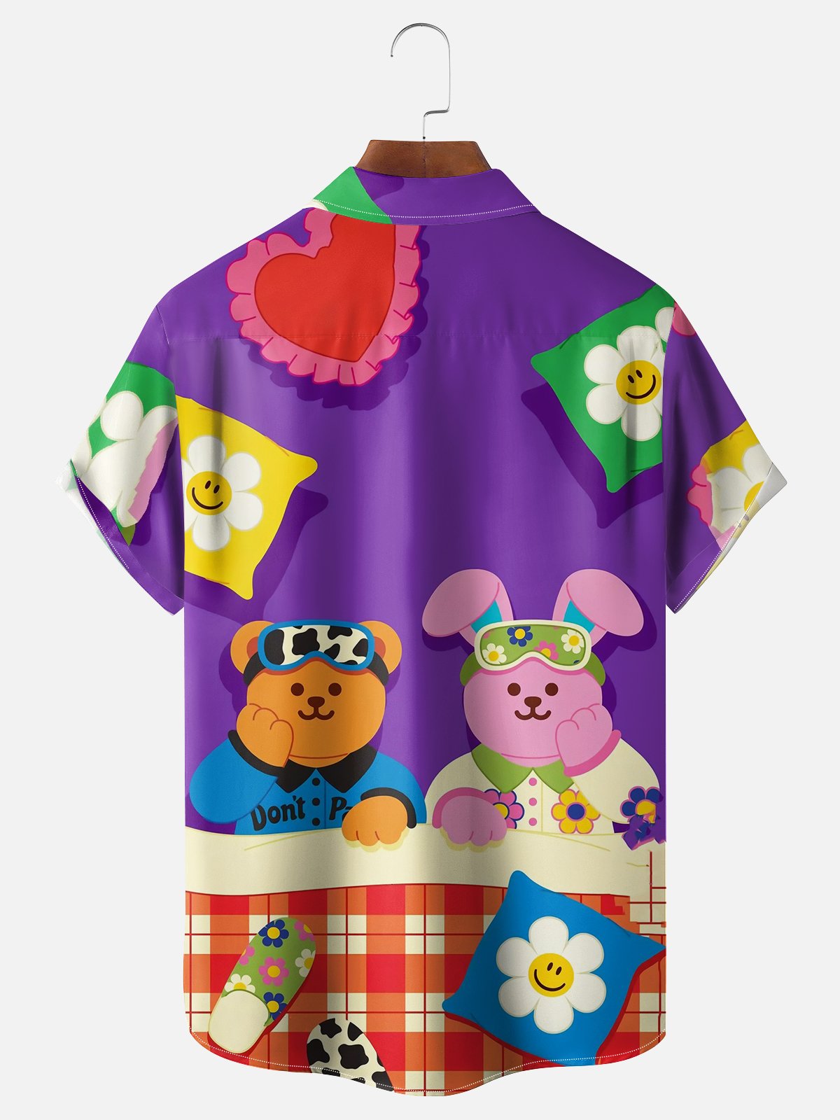 Moisture-wicking Cartoon Bear Rabbit Chest Pocket Casual Shirt