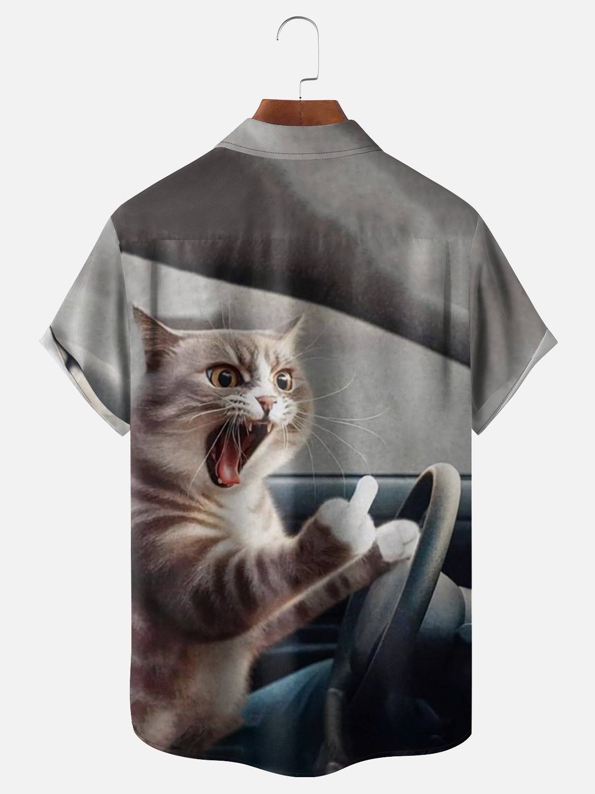 Moisture-wicking Cat Driver Chest Pocket Casual Shirt