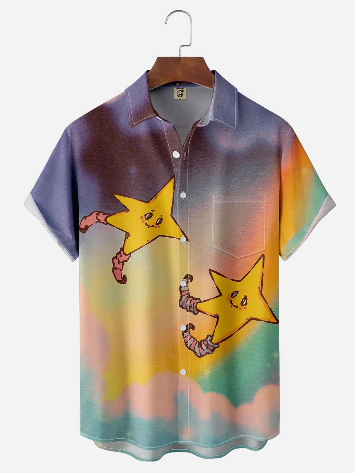 Moisture Wicking Artistic Gradient Stars Chest Pocket Hawaiian Shirt