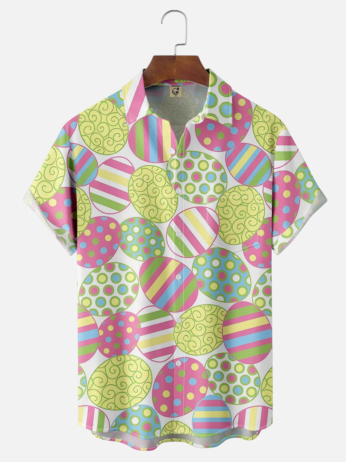 Moisture-wicking Easter Abstract Egg Art Chest Pocket Casual Shirt