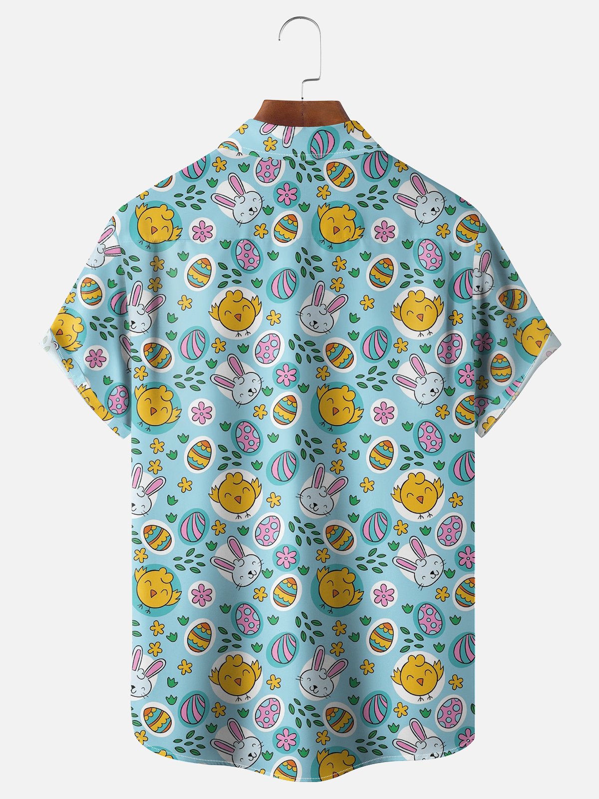 Moisture-wicking Easter Bunny Rabbit Eggs Chest Pocket Casual Shirt