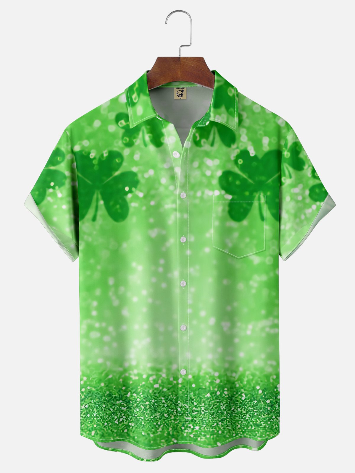 Moisture Wicking St. Patrick's Day Shamrock Chest Pocket Hawaiian Shirt