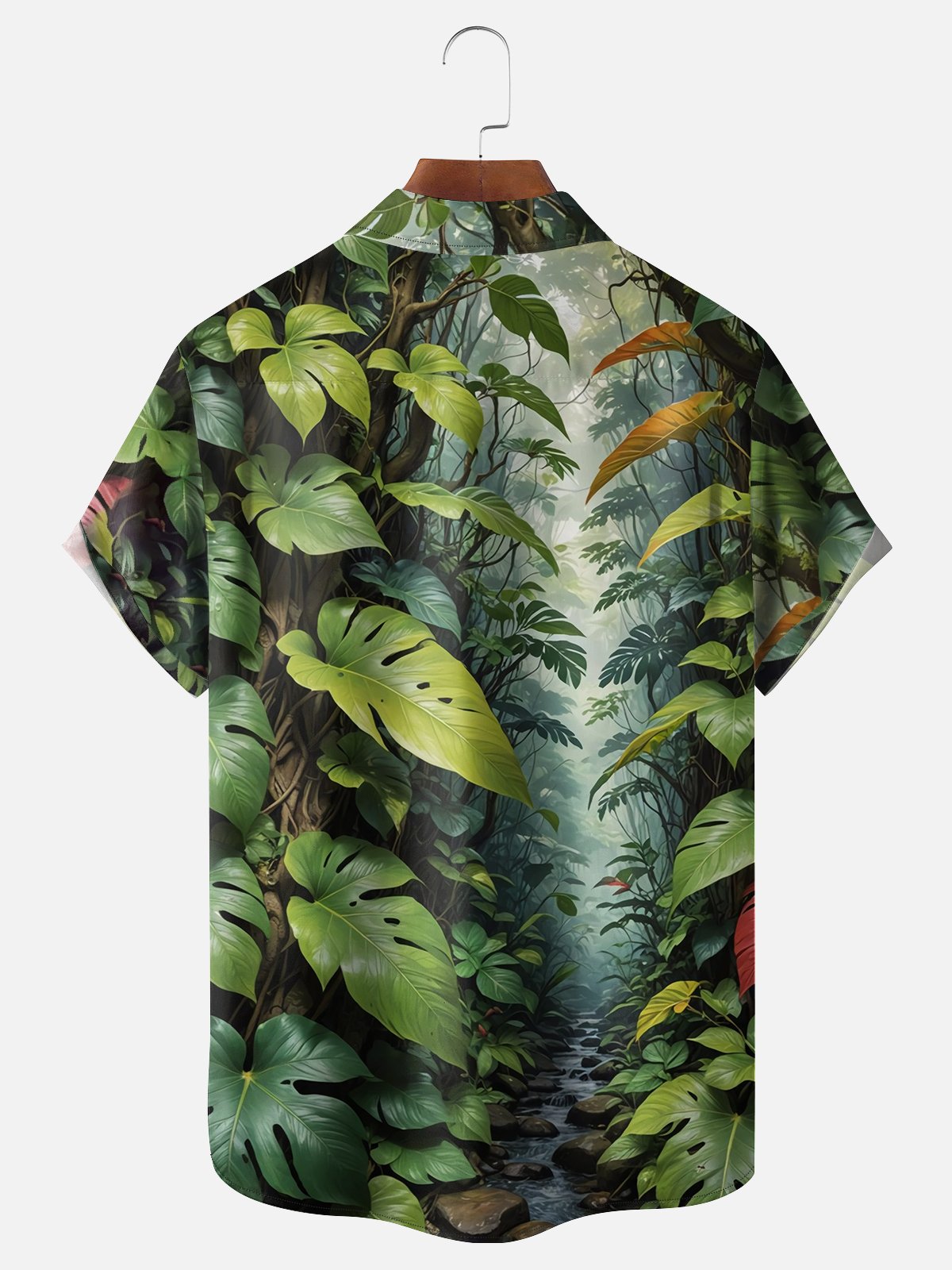 Moisture-wicking Rainforest Landscape Art Chest Pocket Hawaiian Shirt