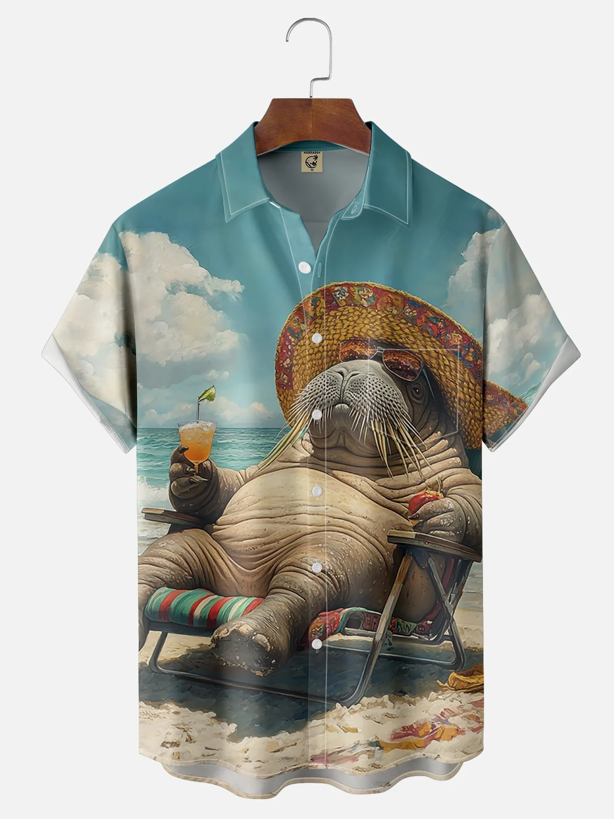 Moisture-wicking Ocean Walrus Relaxing Beach Vacation Chest Pocket Hawaiian Shirt