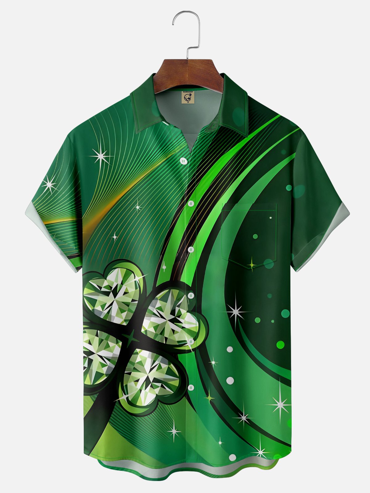 Moisture-wicking St. Patrick's Day Four Leaf Clover Chest Pocket Casual Shirt