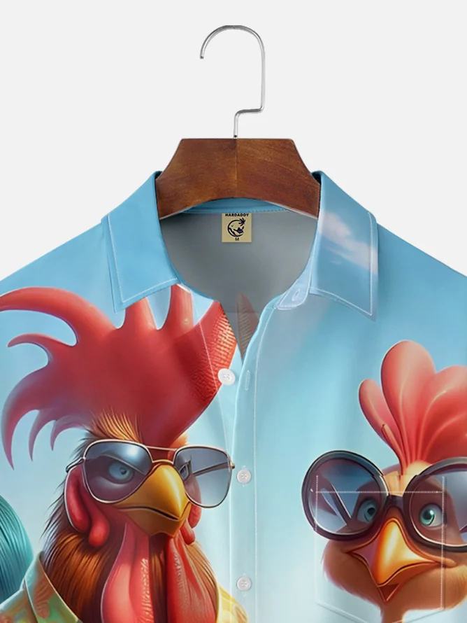 Tall Size Moisture-wicking Rooster Chest Pocket Hawaiian Shirt