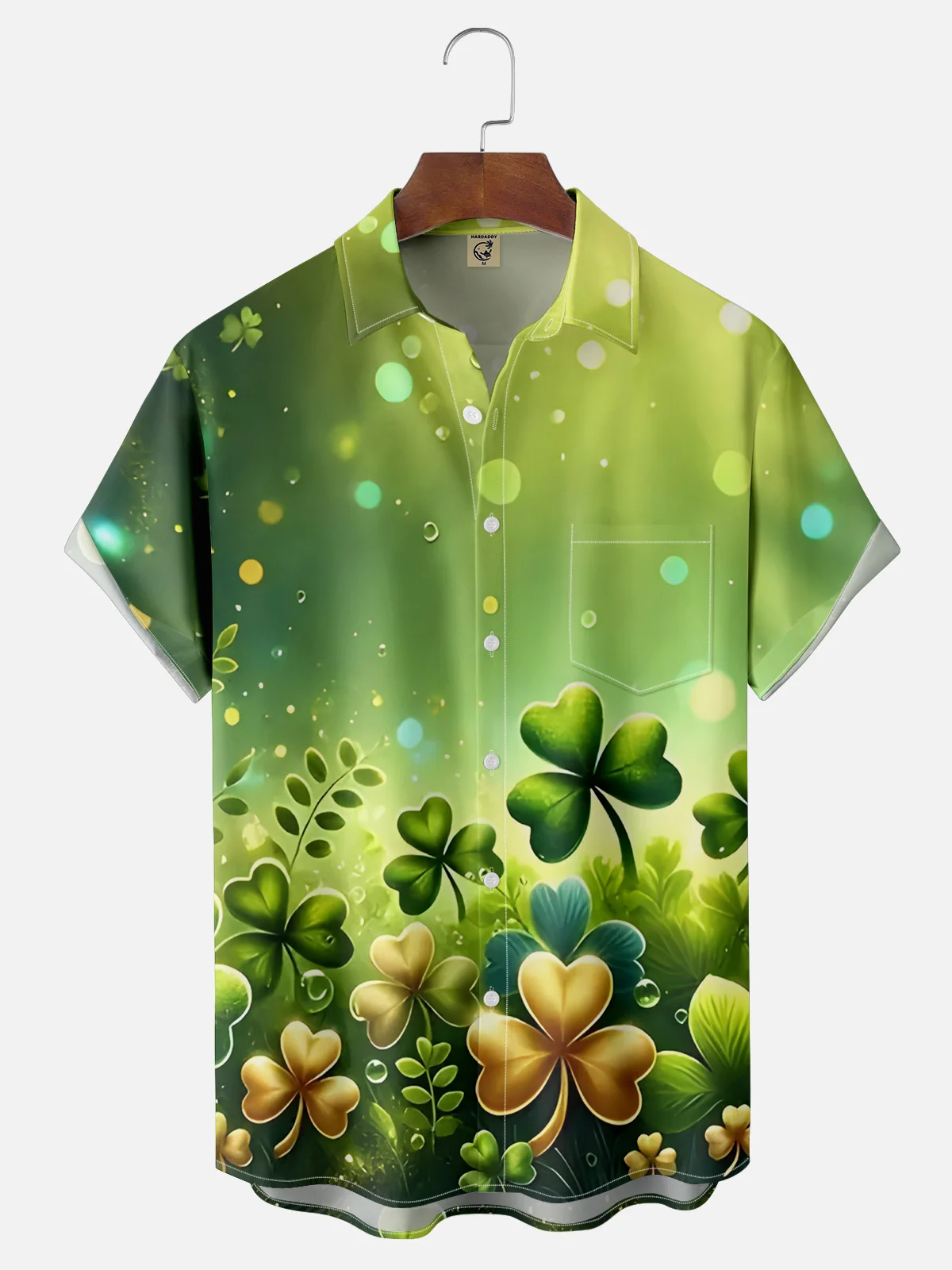 Moisture Wicking St. Patrick's Day Shamrock Chest Pocket Hawaiian Shirt