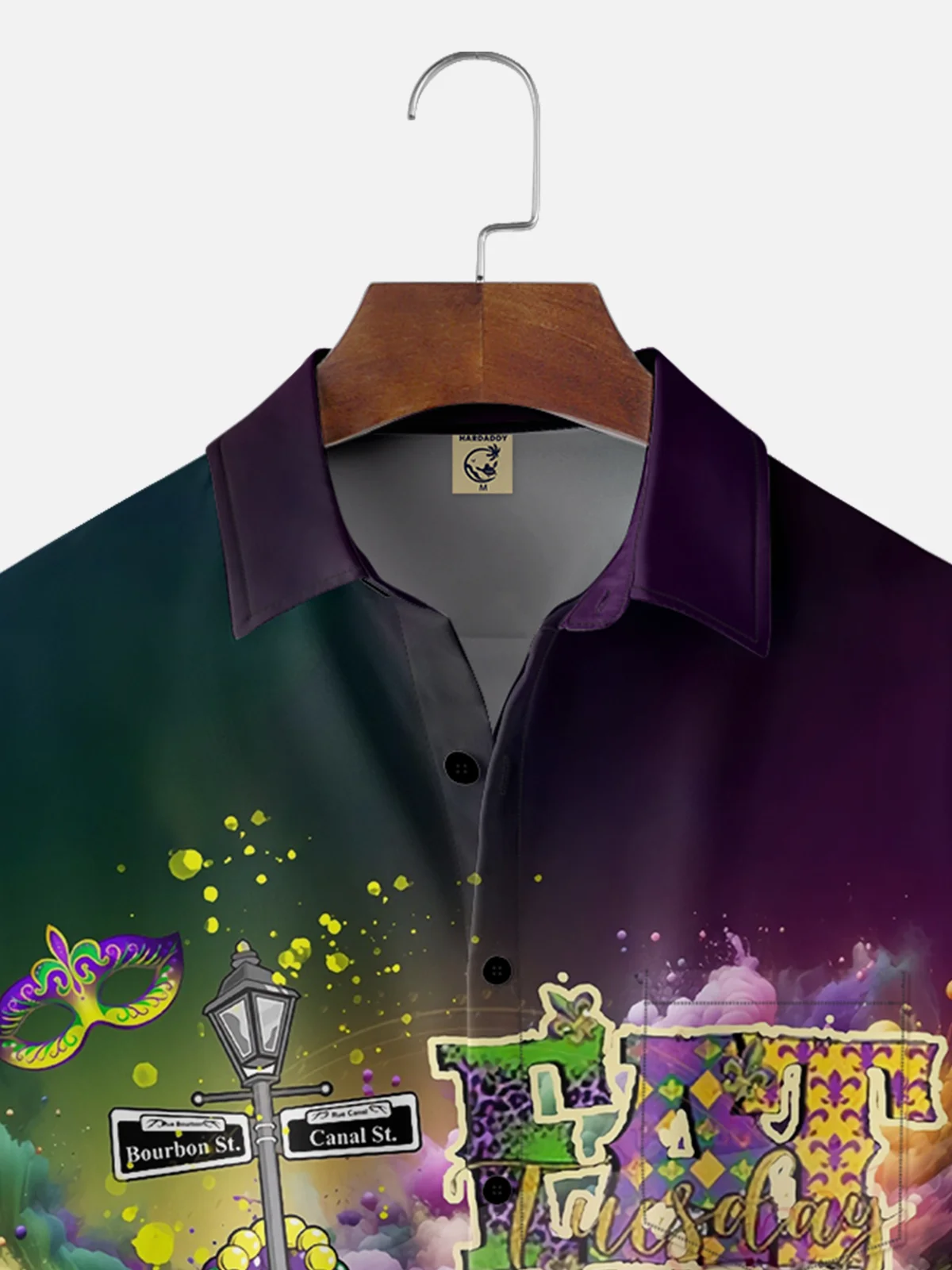 Moisture-wicking Mardi Gras Mask Beads Gradient Colors Chest Pocket Casual Shirt