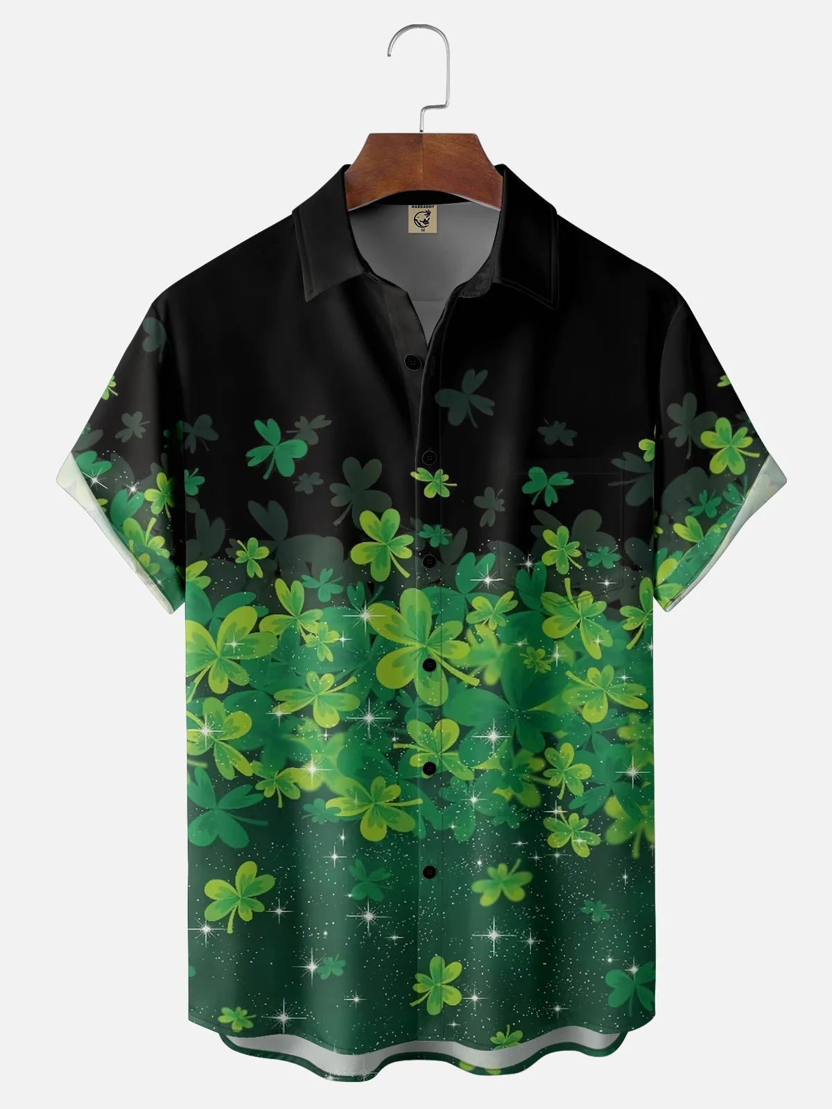 Moisture Wicking St. Patrick's Day Four Leaf Clover Chest Pocket Hawaiian Shirt