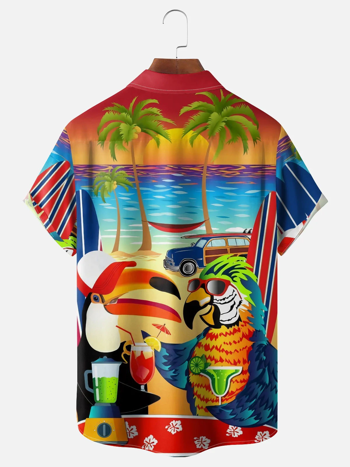 Moisture Wicking Beach Toucan Parrot Vacation Chest Pocket Hawaiian Shirt