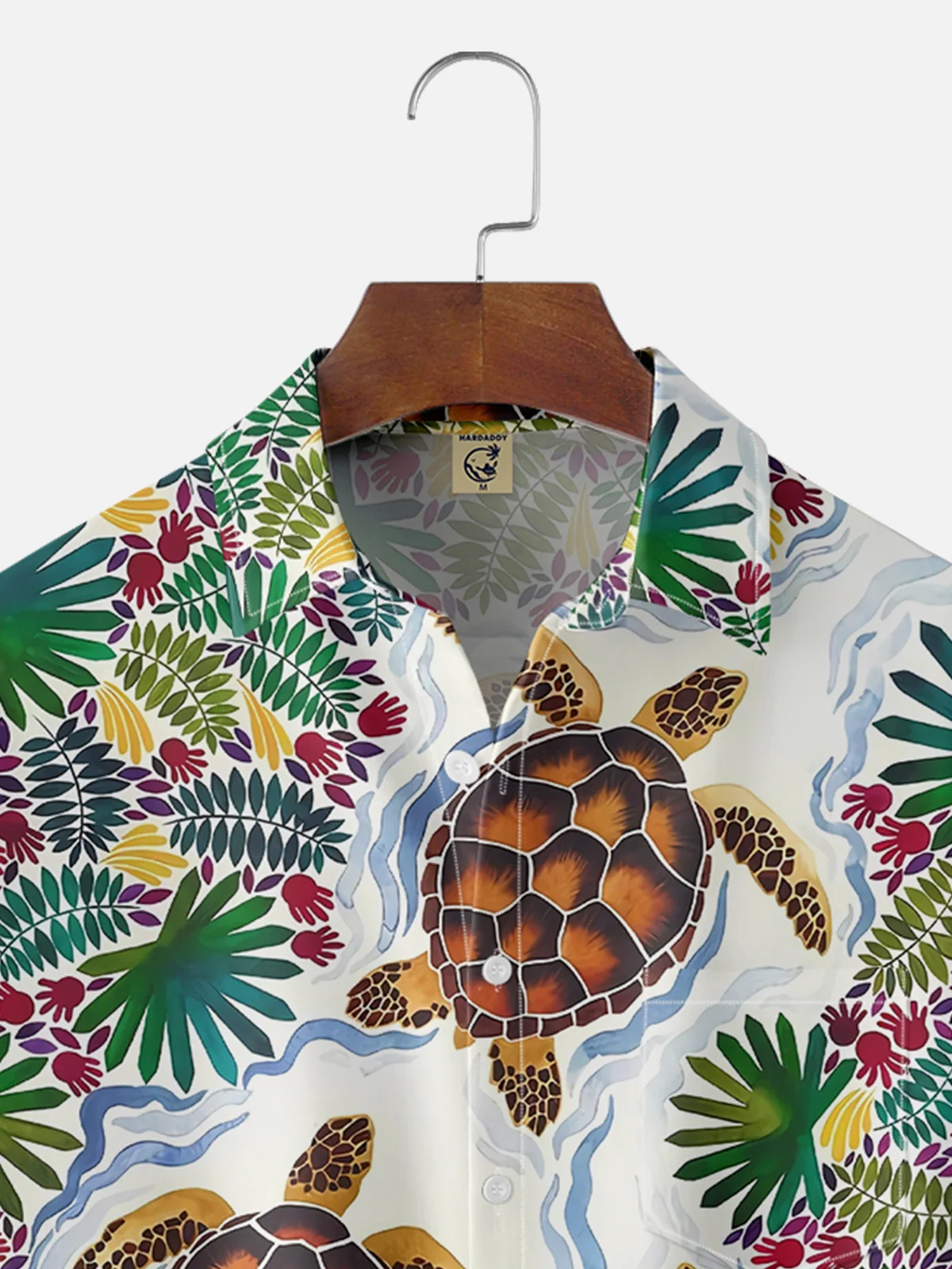 Moisture-wicking Ocean Turtle Fun Art Chest Pocket Hawaiian Shirt