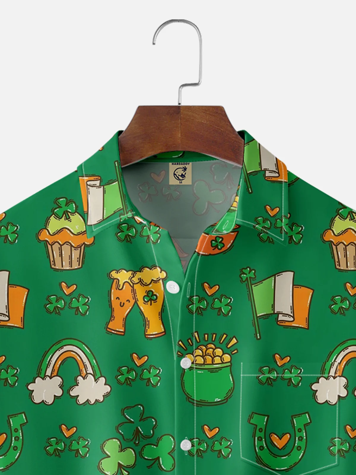 Moisture Wicking St. Patrick's Day Shamrock Beer Chest Pocket Hawaiian Shirt