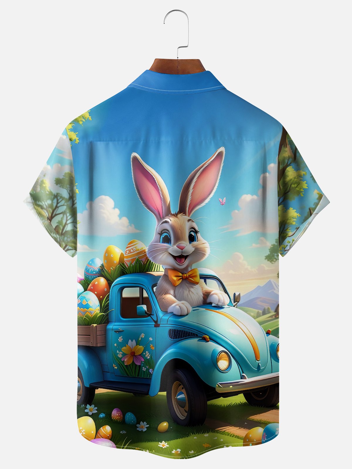 Moisture-wicking Easter Rabbit Egg Car Chest Pocket Casual Shirt